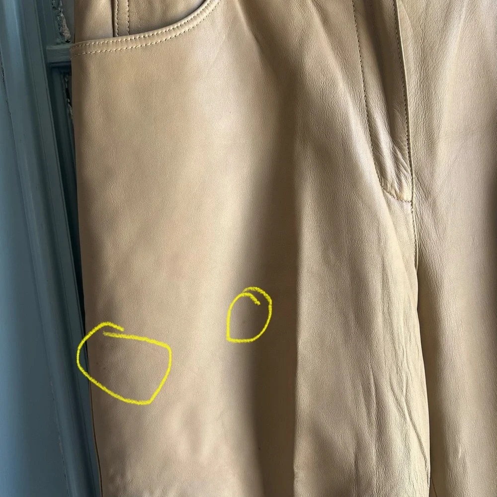 Vintage 80s Together Sheep Nappa Genuine Leather Straight Leg Pants Beige Tan 14